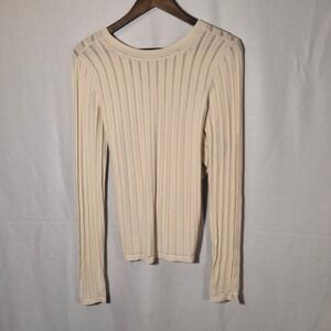 Theory Pointelle Prosecco Wrap Top Cream Long Sleeve Asymmetrical Knit Small